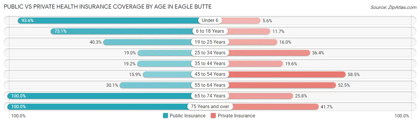 Public vs Private Health Insurance Coverage by Age in Eagle Butte