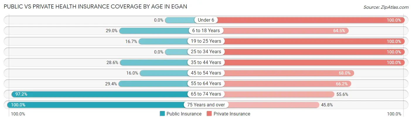 Public vs Private Health Insurance Coverage by Age in Egan