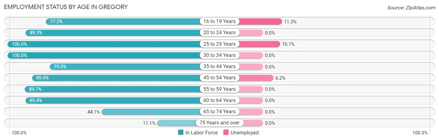 Employment Status by Age in Gregory