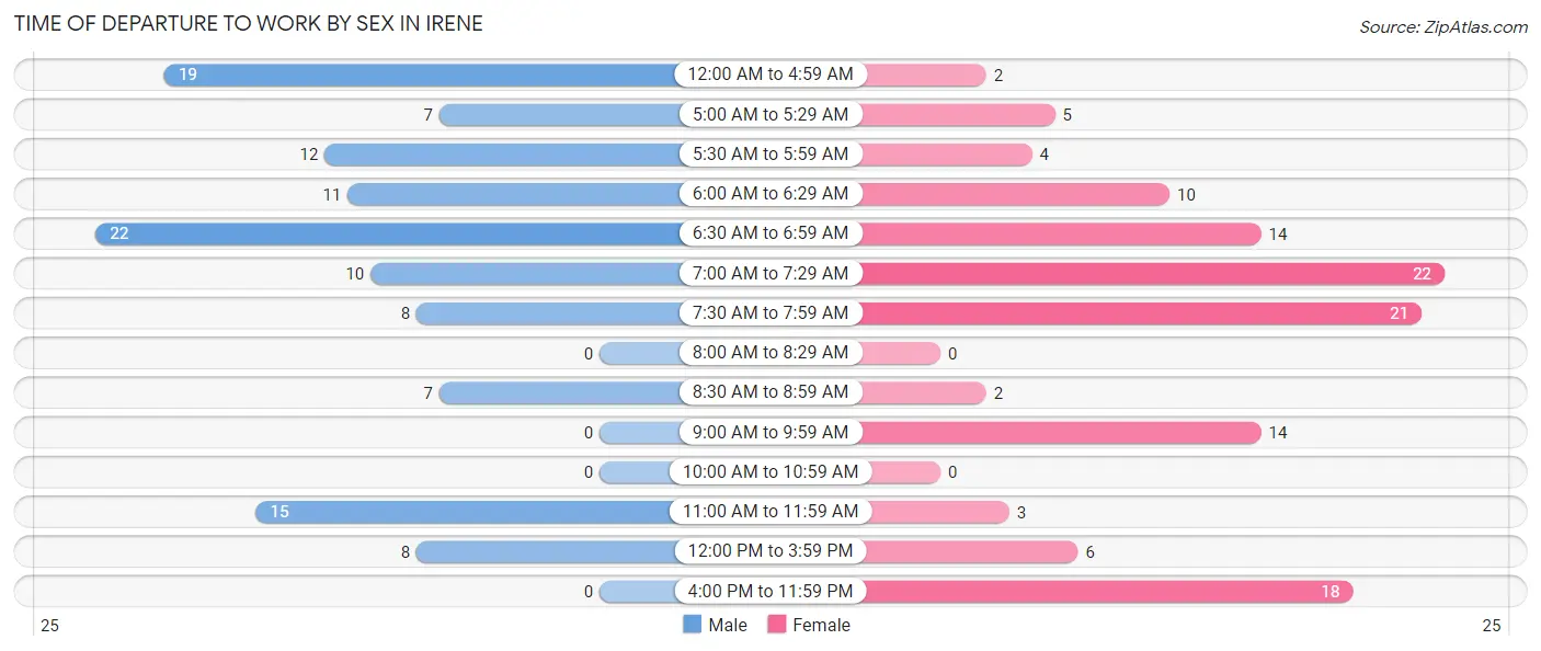 Time of Departure to Work by Sex in Irene