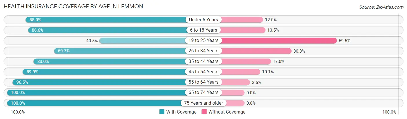 Health Insurance Coverage by Age in Lemmon