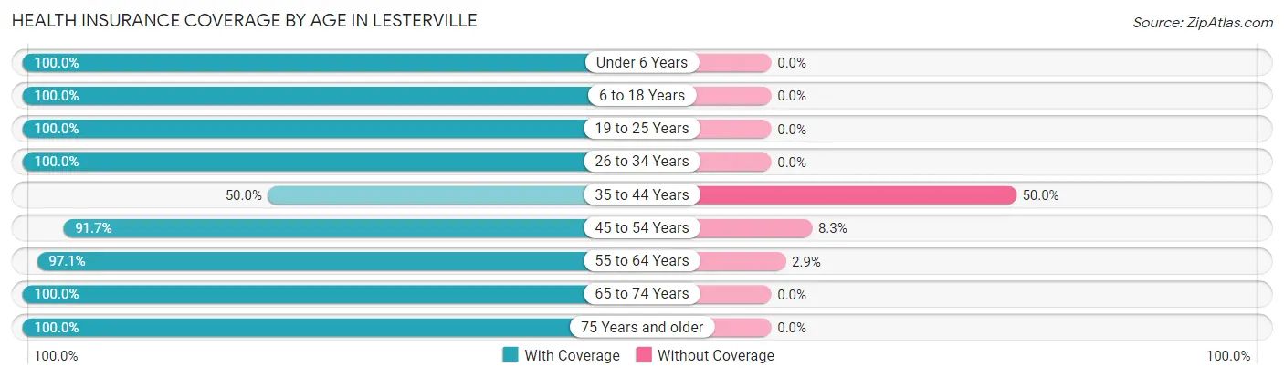 Health Insurance Coverage by Age in Lesterville