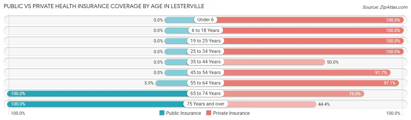 Public vs Private Health Insurance Coverage by Age in Lesterville
