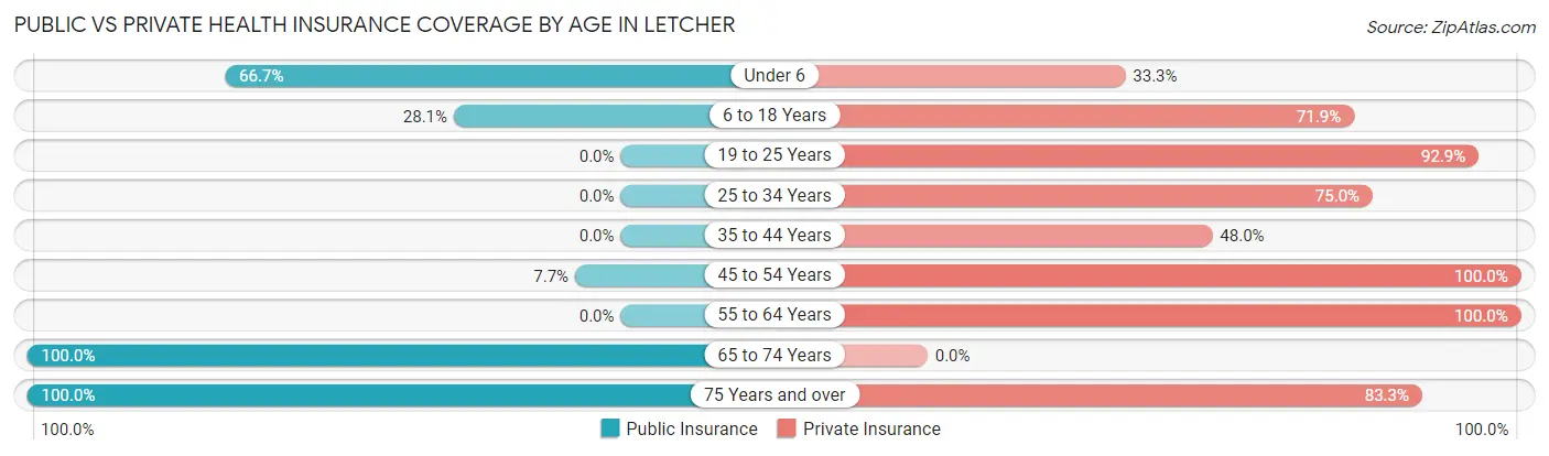 Public vs Private Health Insurance Coverage by Age in Letcher