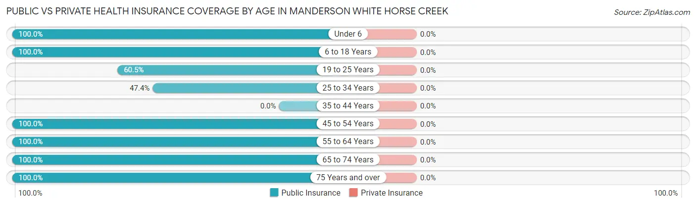 Public vs Private Health Insurance Coverage by Age in Manderson White Horse Creek
