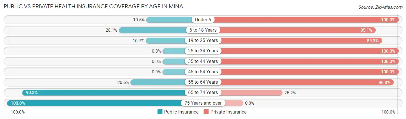 Public vs Private Health Insurance Coverage by Age in Mina