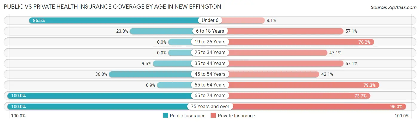 Public vs Private Health Insurance Coverage by Age in New Effington