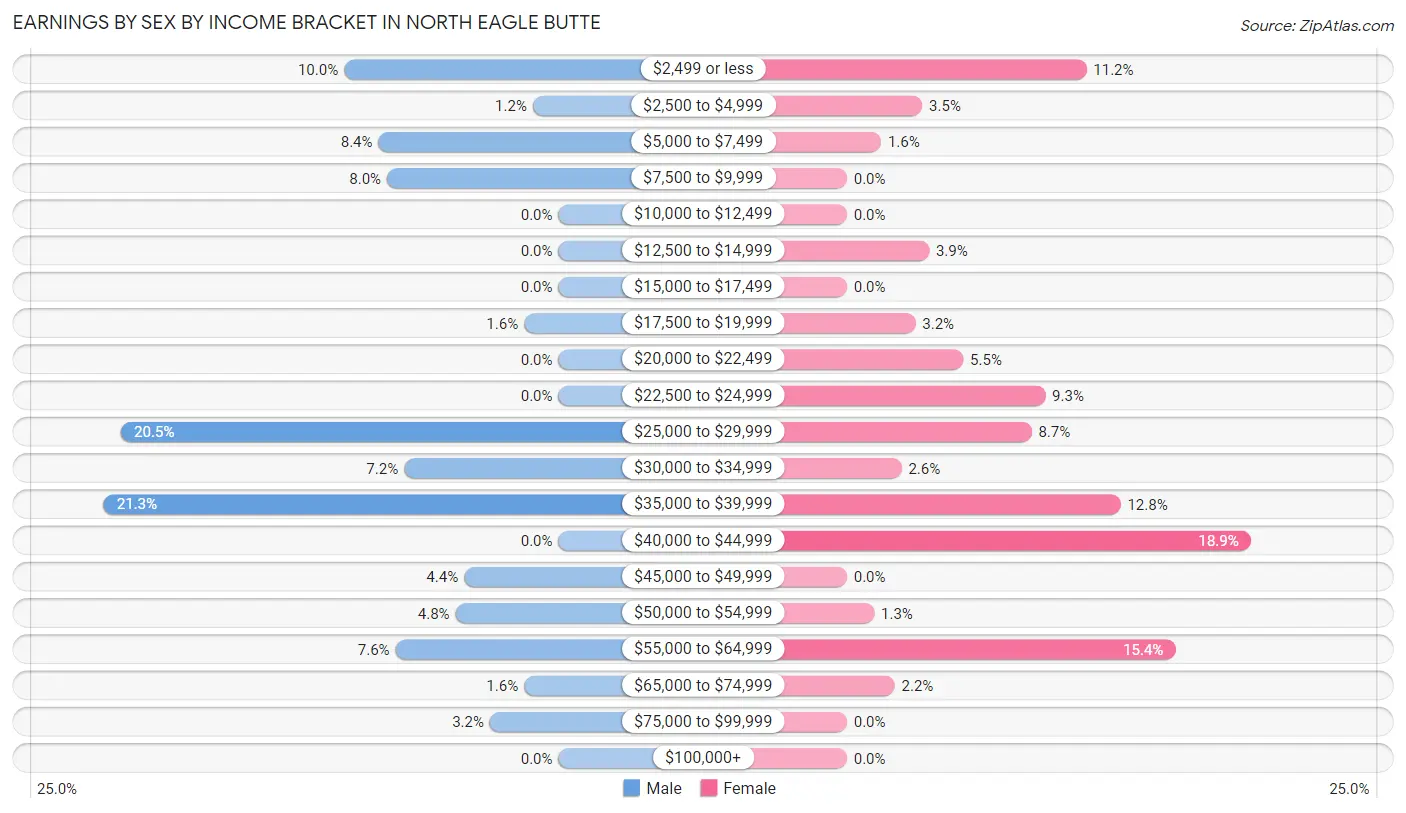 Earnings by Sex by Income Bracket in North Eagle Butte