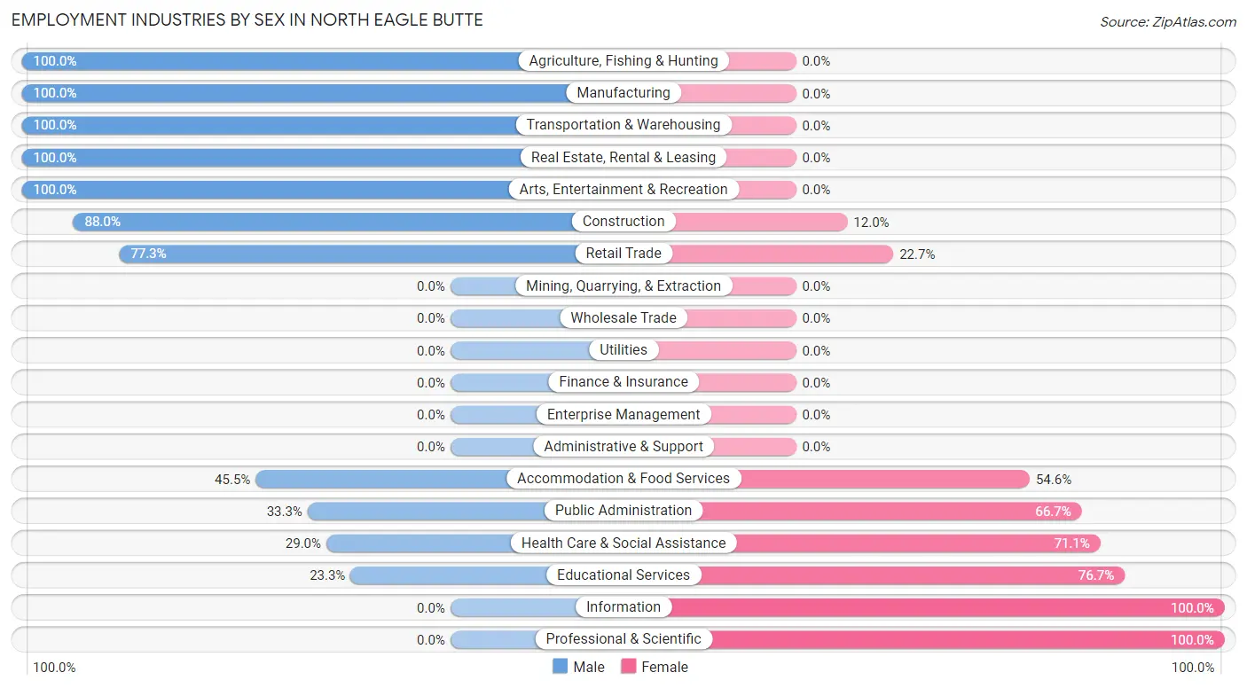 Employment Industries by Sex in North Eagle Butte