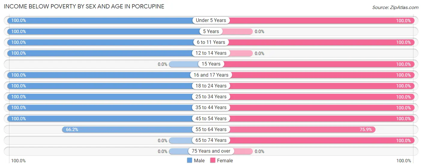 Income Below Poverty by Sex and Age in Porcupine