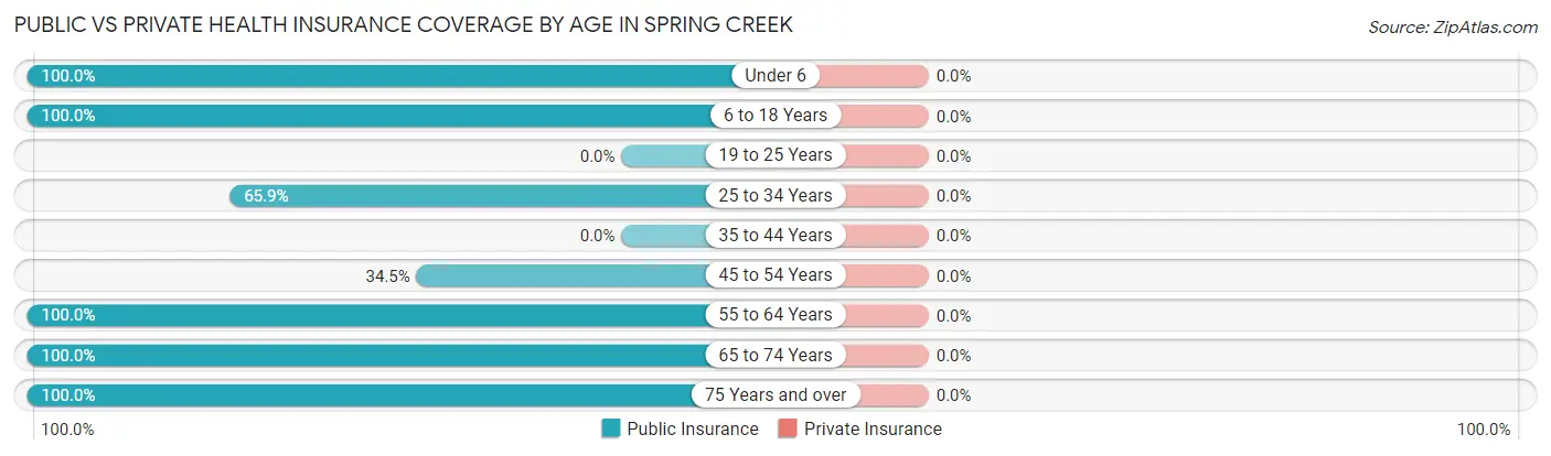Public vs Private Health Insurance Coverage by Age in Spring Creek