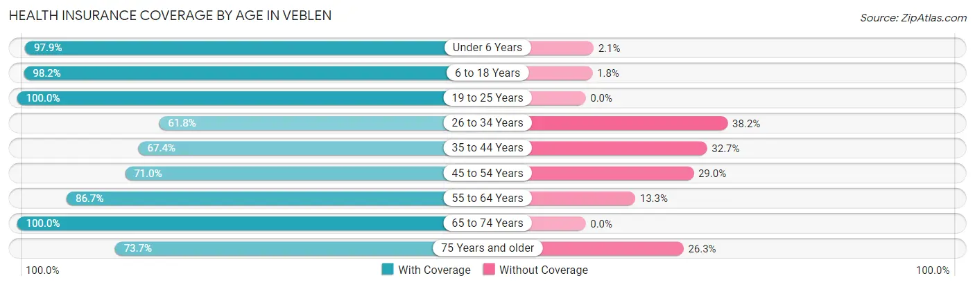 Health Insurance Coverage by Age in Veblen