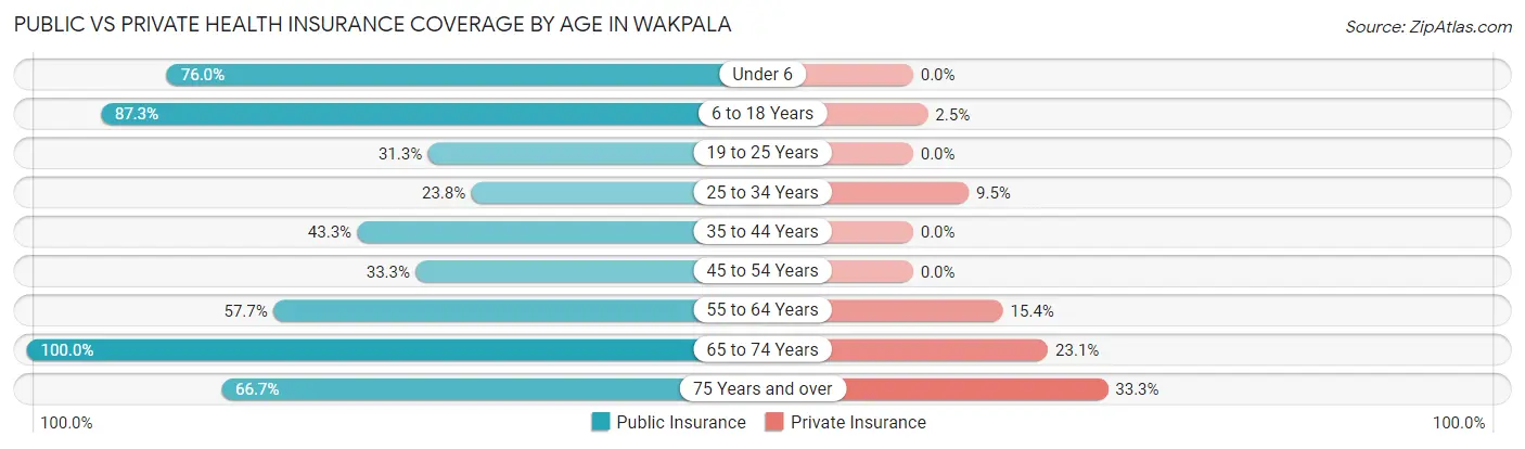 Public vs Private Health Insurance Coverage by Age in Wakpala