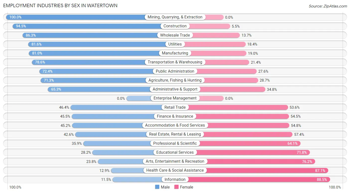 Employment Industries by Sex in Watertown