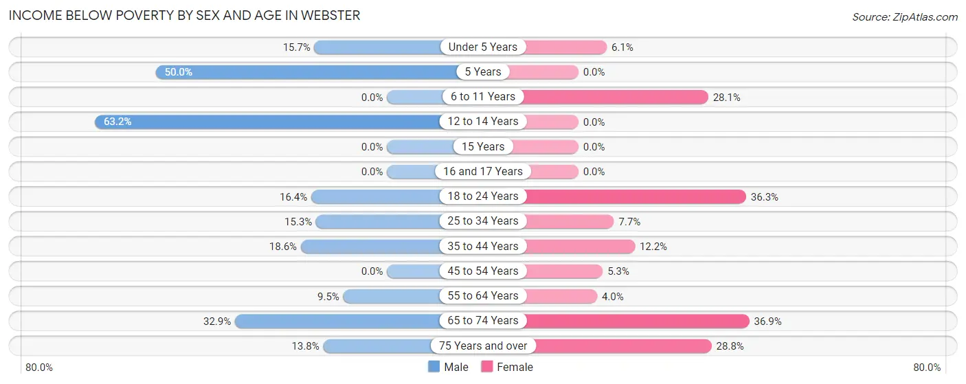 Income Below Poverty by Sex and Age in Webster