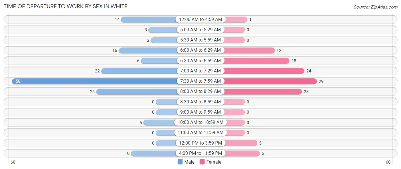 Time of Departure to Work by Sex in White