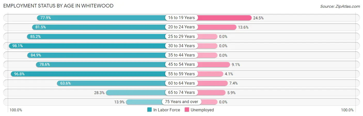 Employment Status by Age in Whitewood
