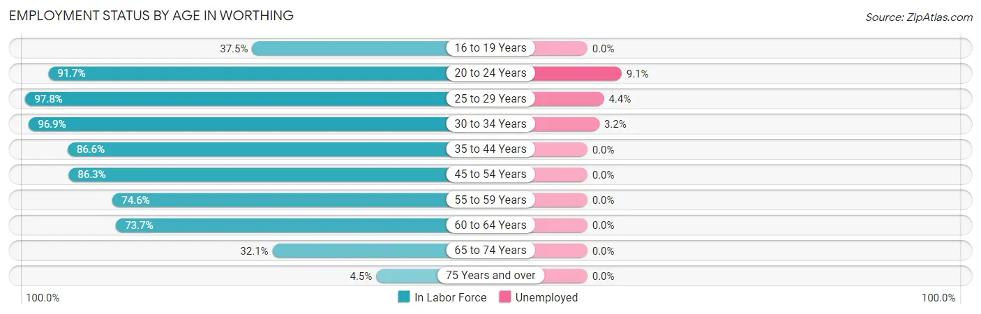 Employment Status by Age in Worthing