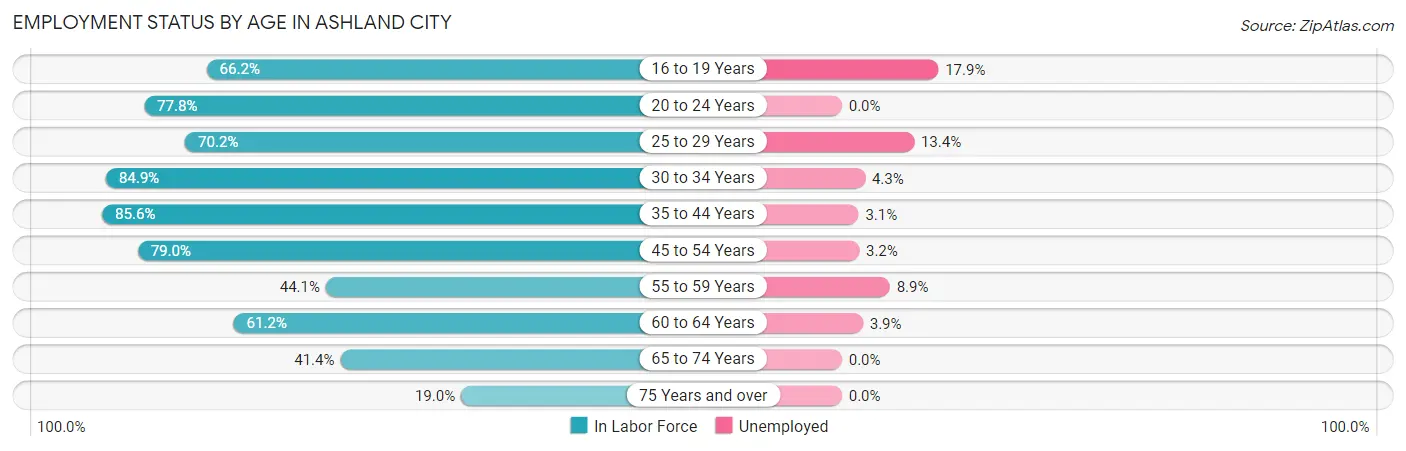 Employment Status by Age in Ashland City