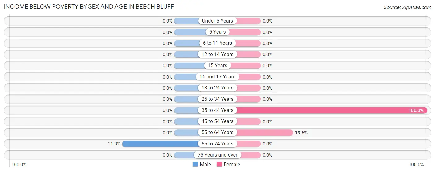 Income Below Poverty by Sex and Age in Beech Bluff