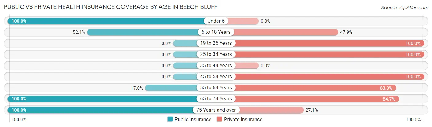 Public vs Private Health Insurance Coverage by Age in Beech Bluff