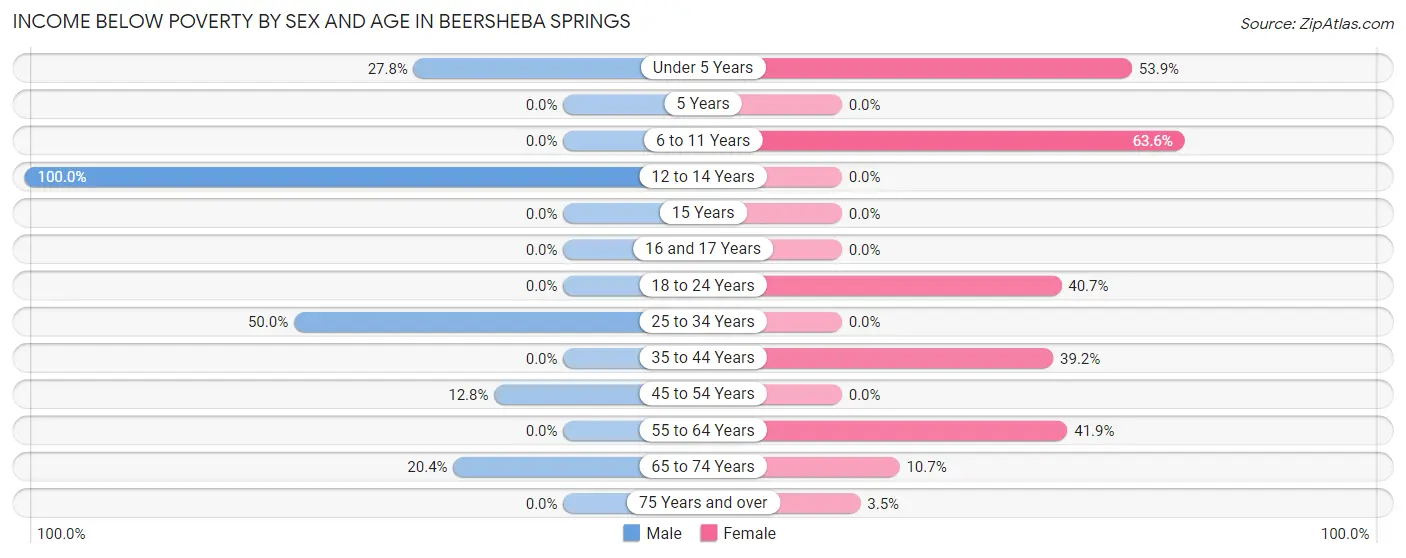 Income Below Poverty by Sex and Age in Beersheba Springs