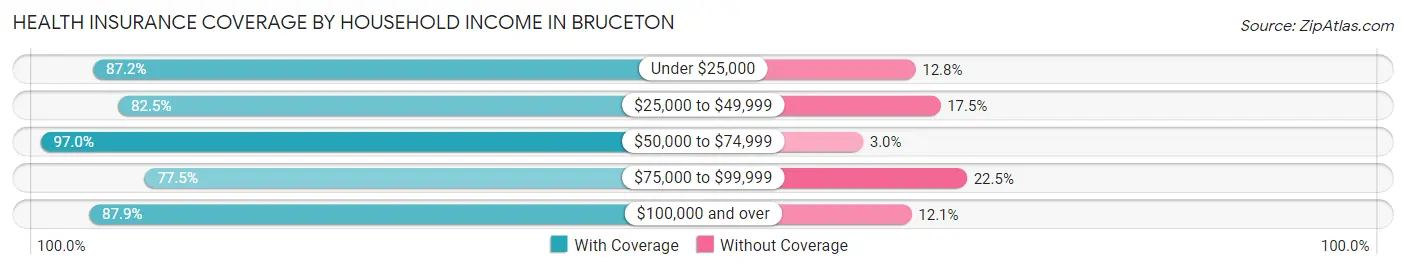 Health Insurance Coverage by Household Income in Bruceton