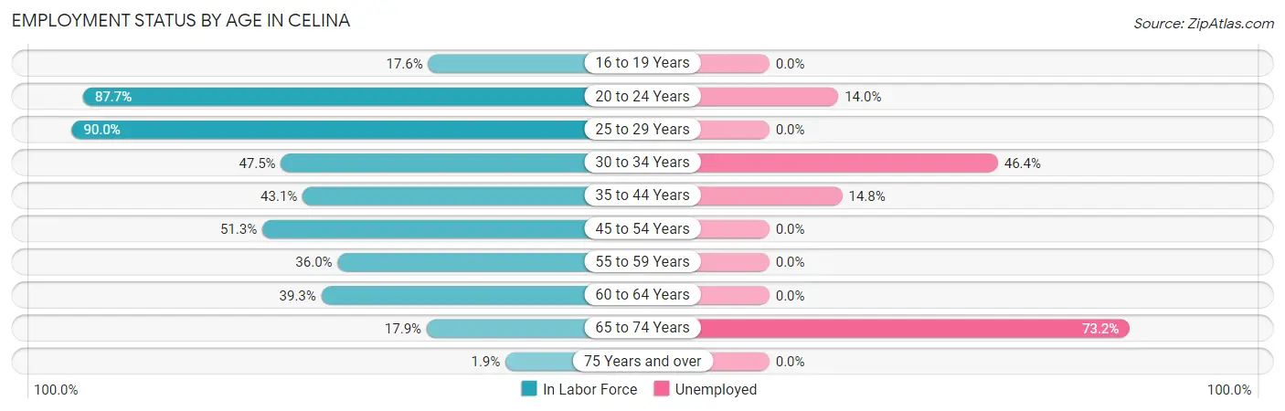 Employment Status by Age in Celina