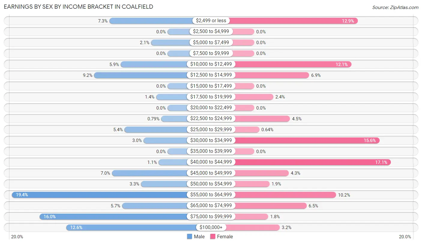 Earnings by Sex by Income Bracket in Coalfield