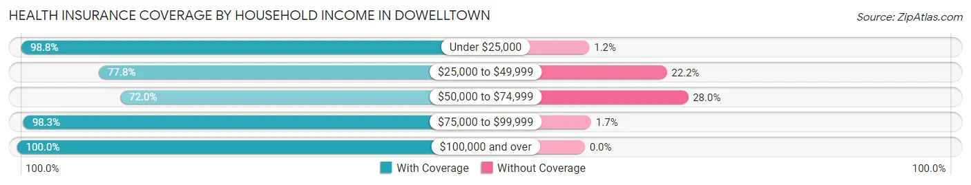 Health Insurance Coverage by Household Income in Dowelltown