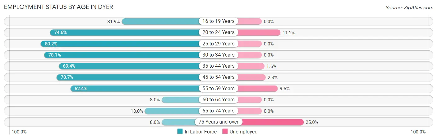 Employment Status by Age in Dyer