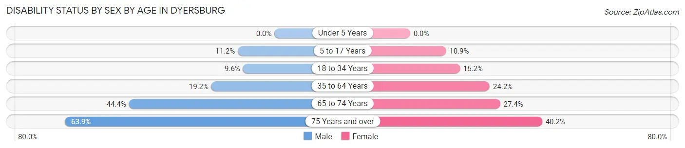 Disability Status by Sex by Age in Dyersburg