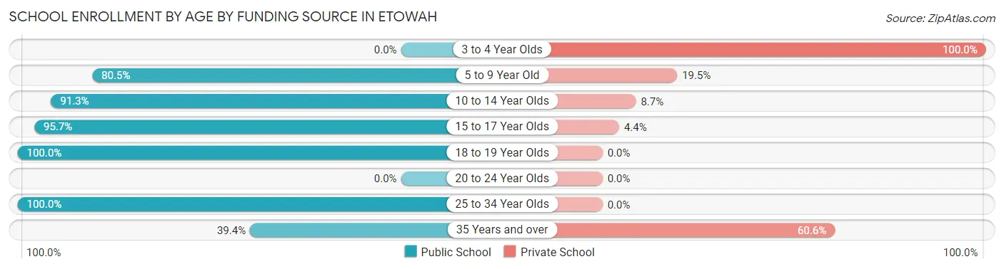 School Enrollment by Age by Funding Source in Etowah