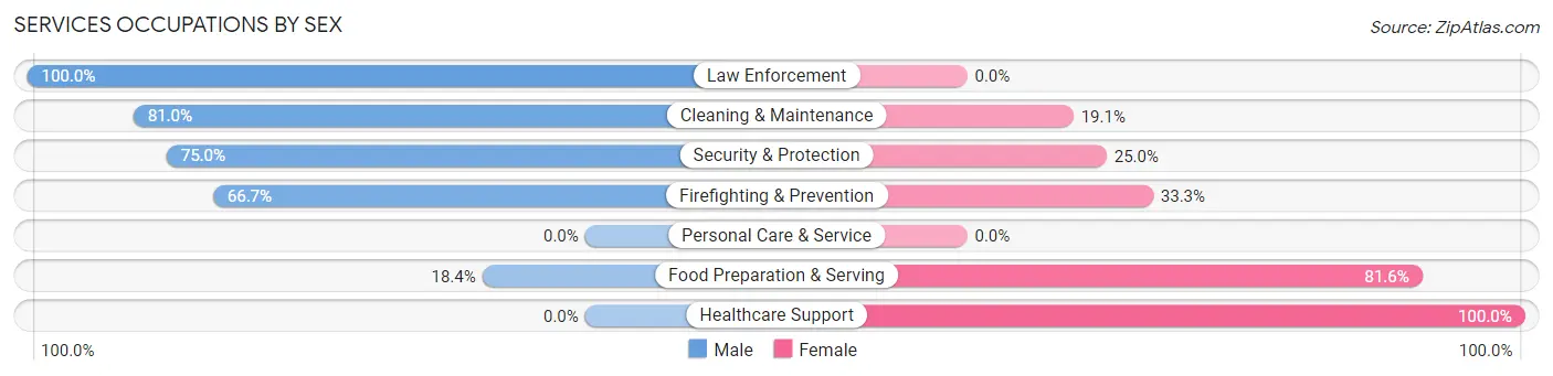 Services Occupations by Sex in Gainesboro