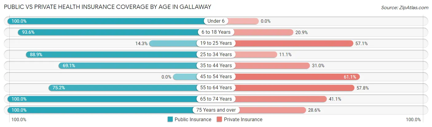 Public vs Private Health Insurance Coverage by Age in Gallaway