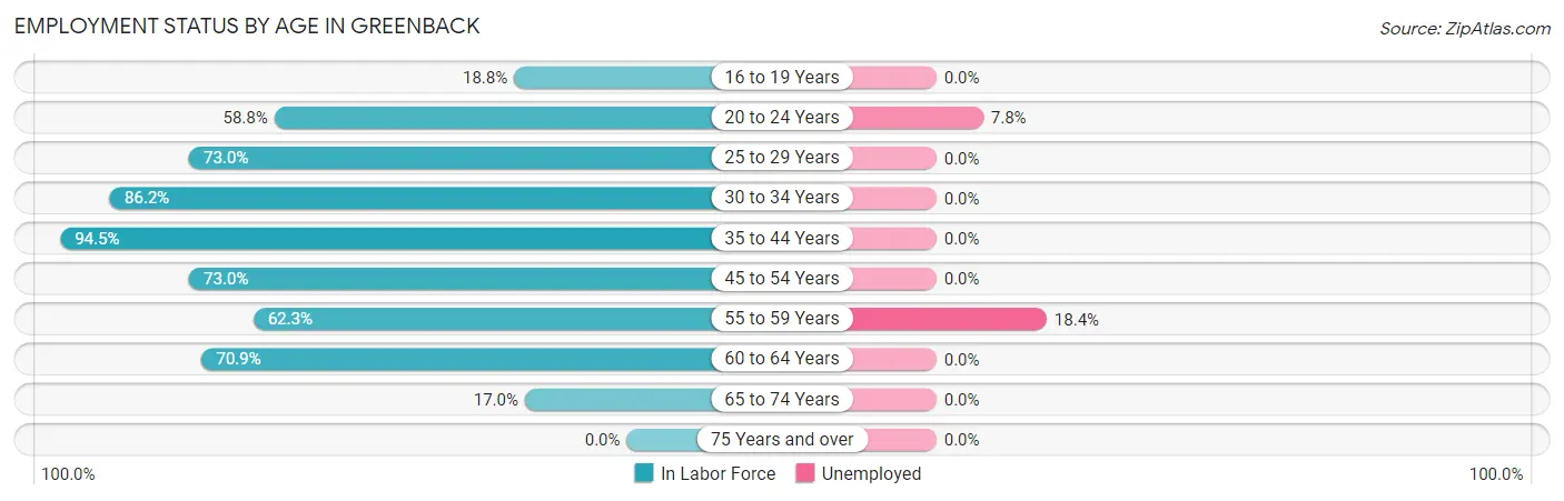 Employment Status by Age in Greenback