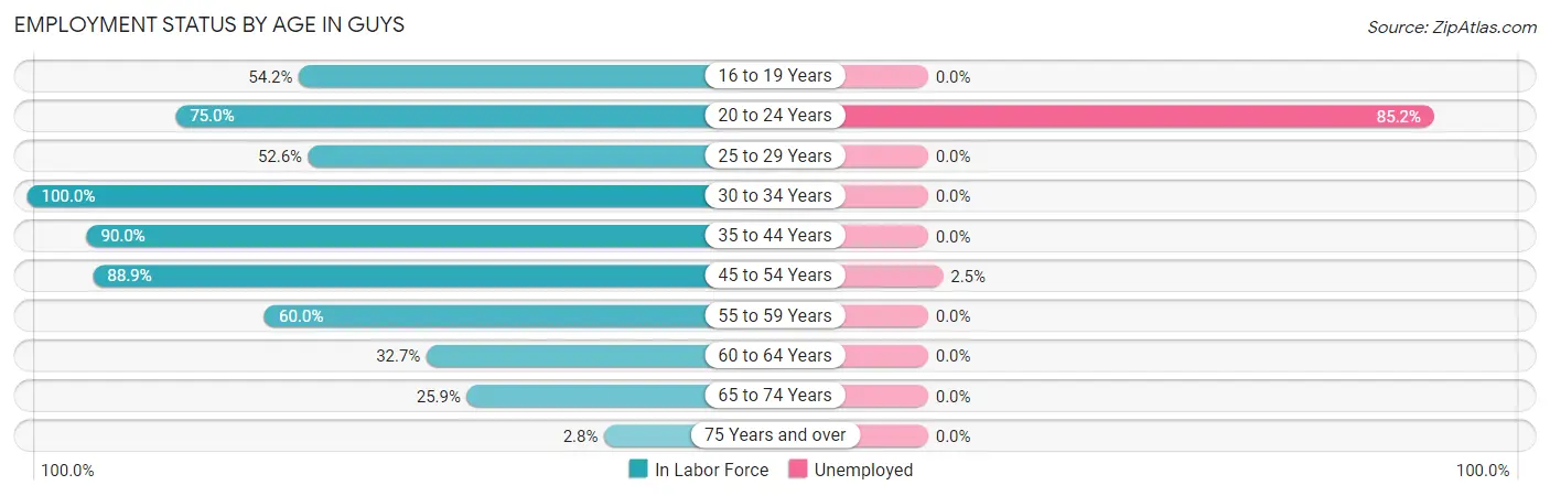 Employment Status by Age in Guys