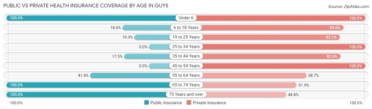 Public vs Private Health Insurance Coverage by Age in Guys