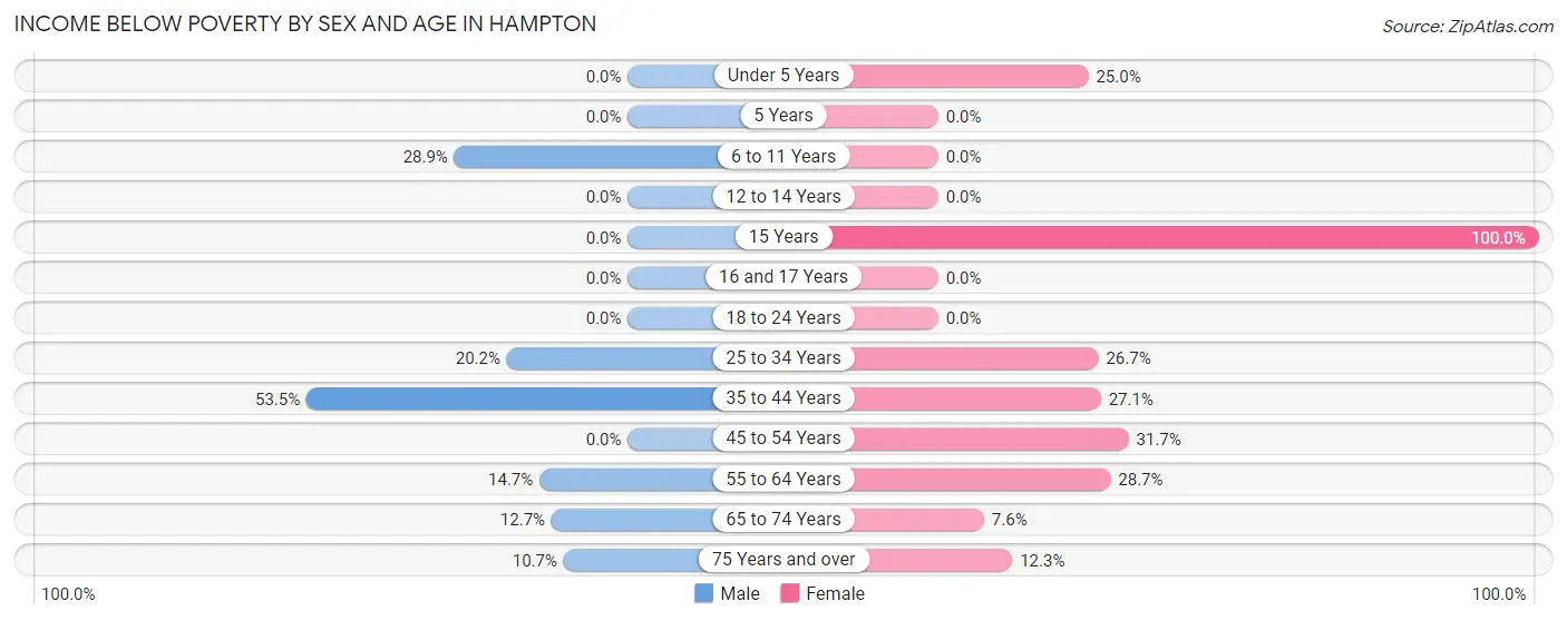 Income Below Poverty by Sex and Age in Hampton