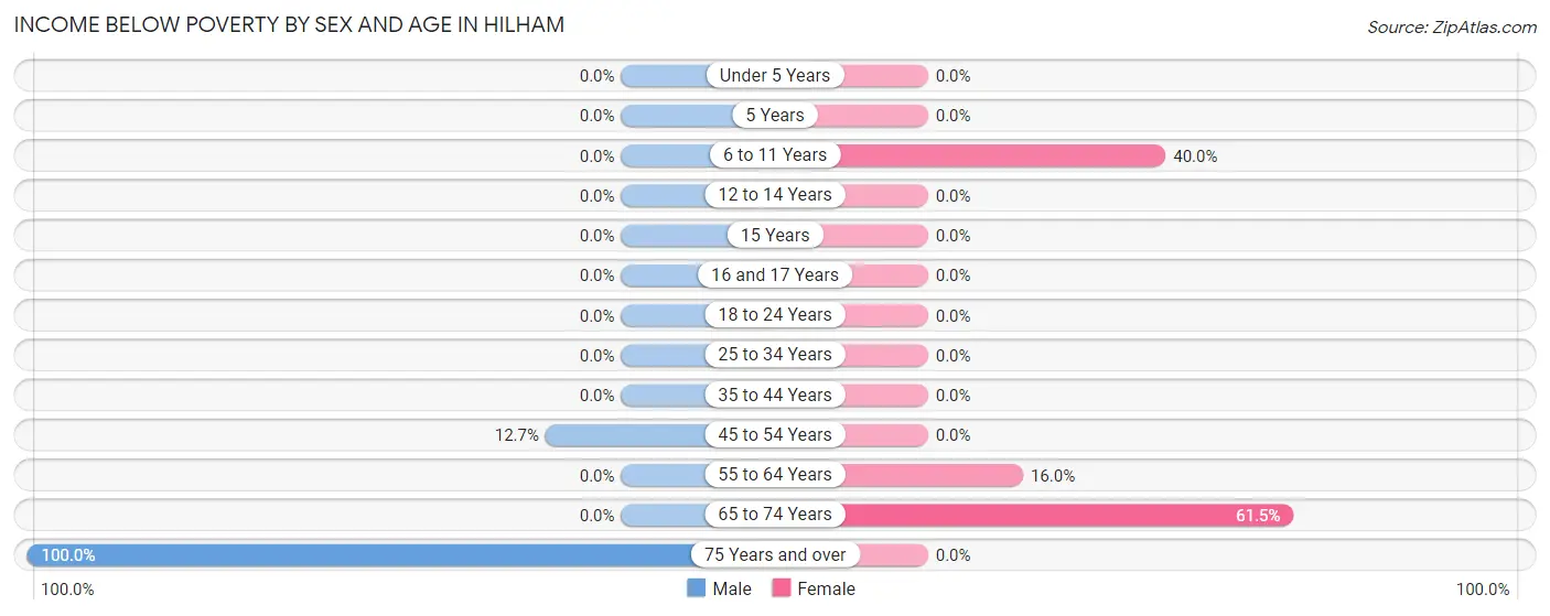Income Below Poverty by Sex and Age in Hilham