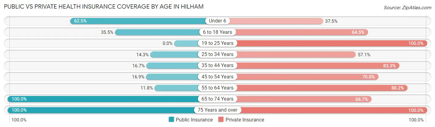 Public vs Private Health Insurance Coverage by Age in Hilham