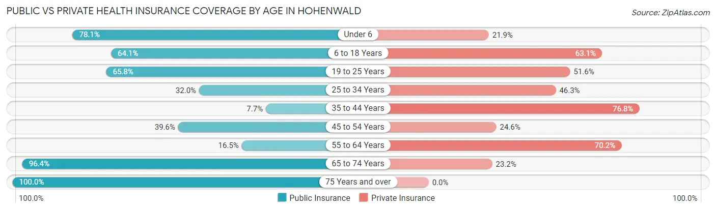 Public vs Private Health Insurance Coverage by Age in Hohenwald