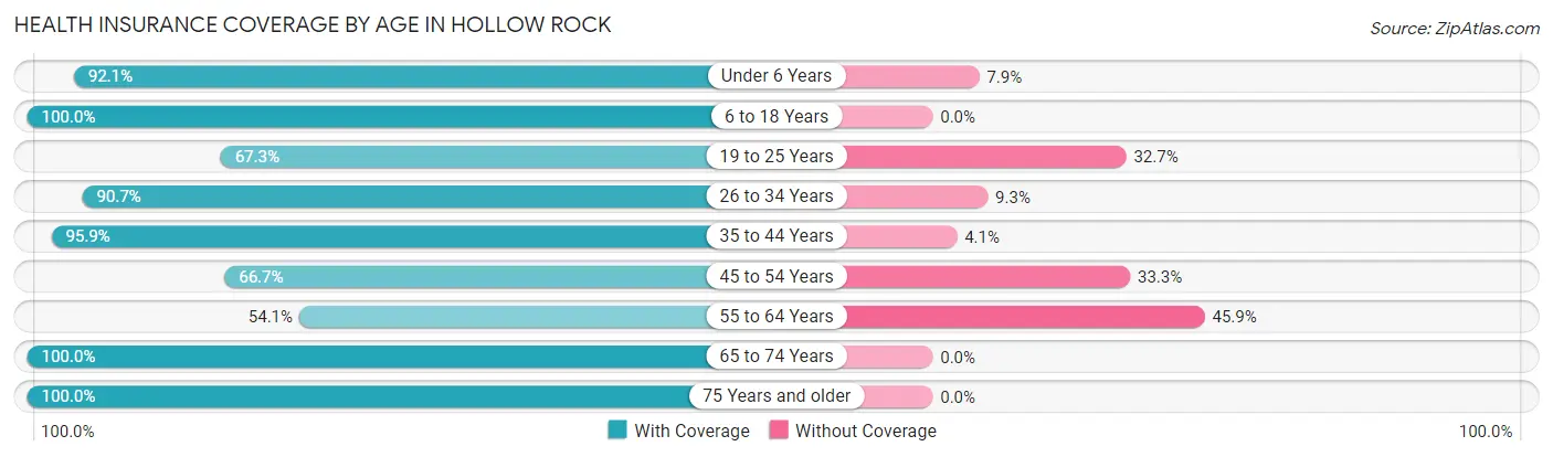 Health Insurance Coverage by Age in Hollow Rock