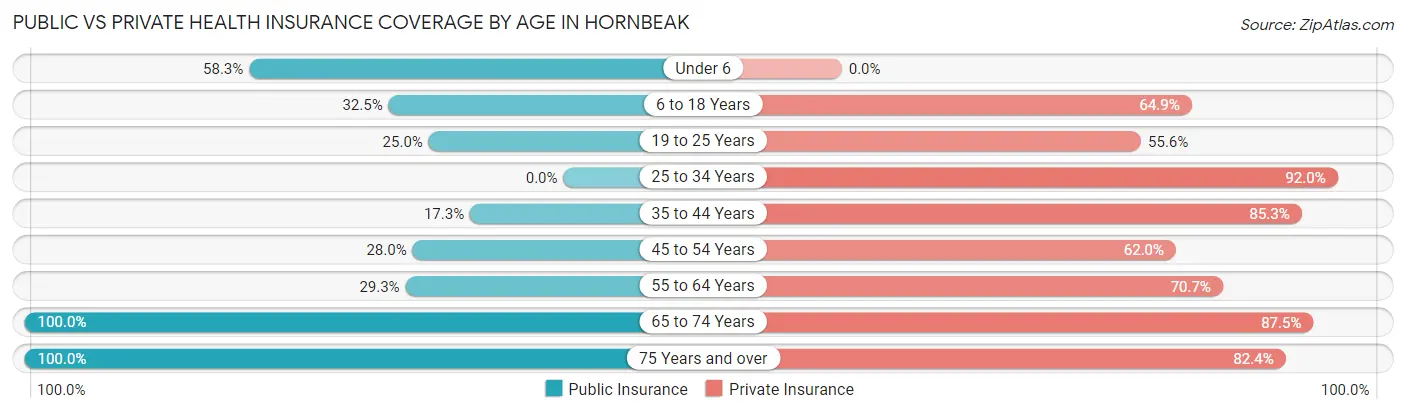 Public vs Private Health Insurance Coverage by Age in Hornbeak