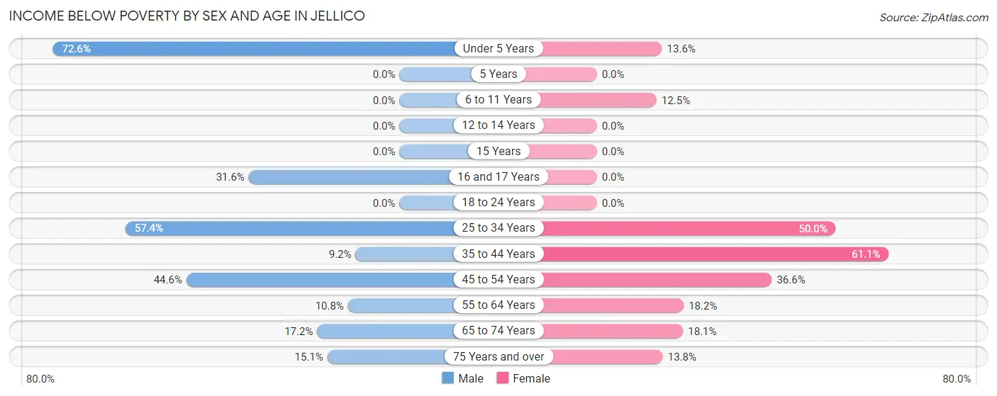 Income Below Poverty by Sex and Age in Jellico