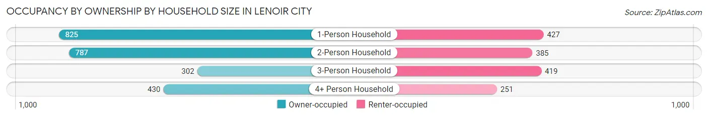 Occupancy by Ownership by Household Size in Lenoir City