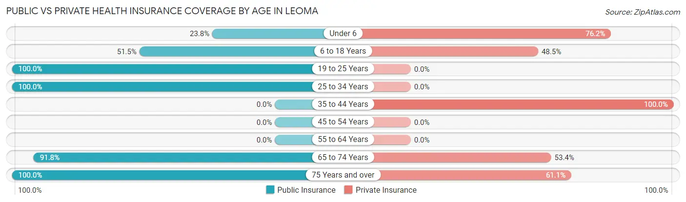 Public vs Private Health Insurance Coverage by Age in Leoma