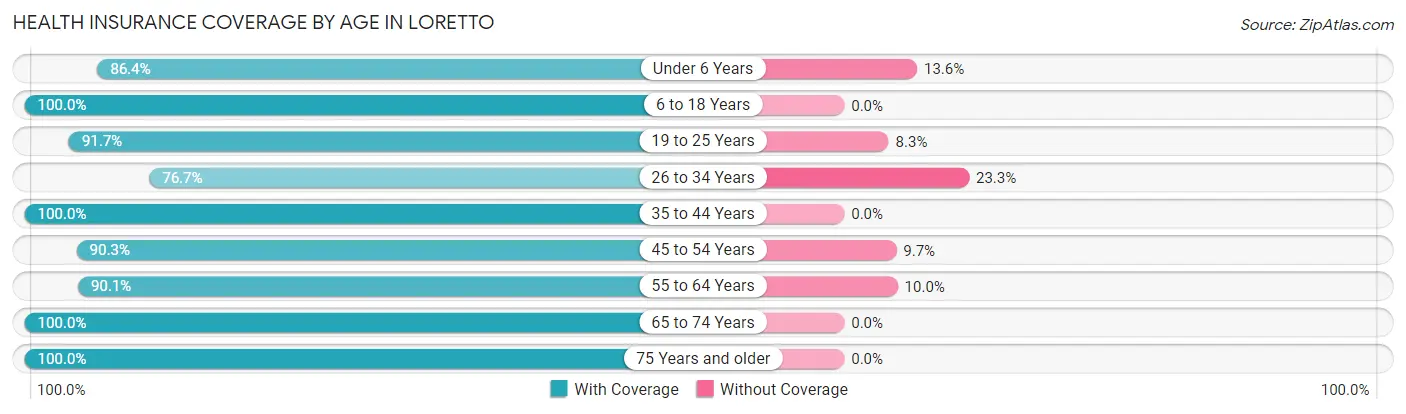 Health Insurance Coverage by Age in Loretto