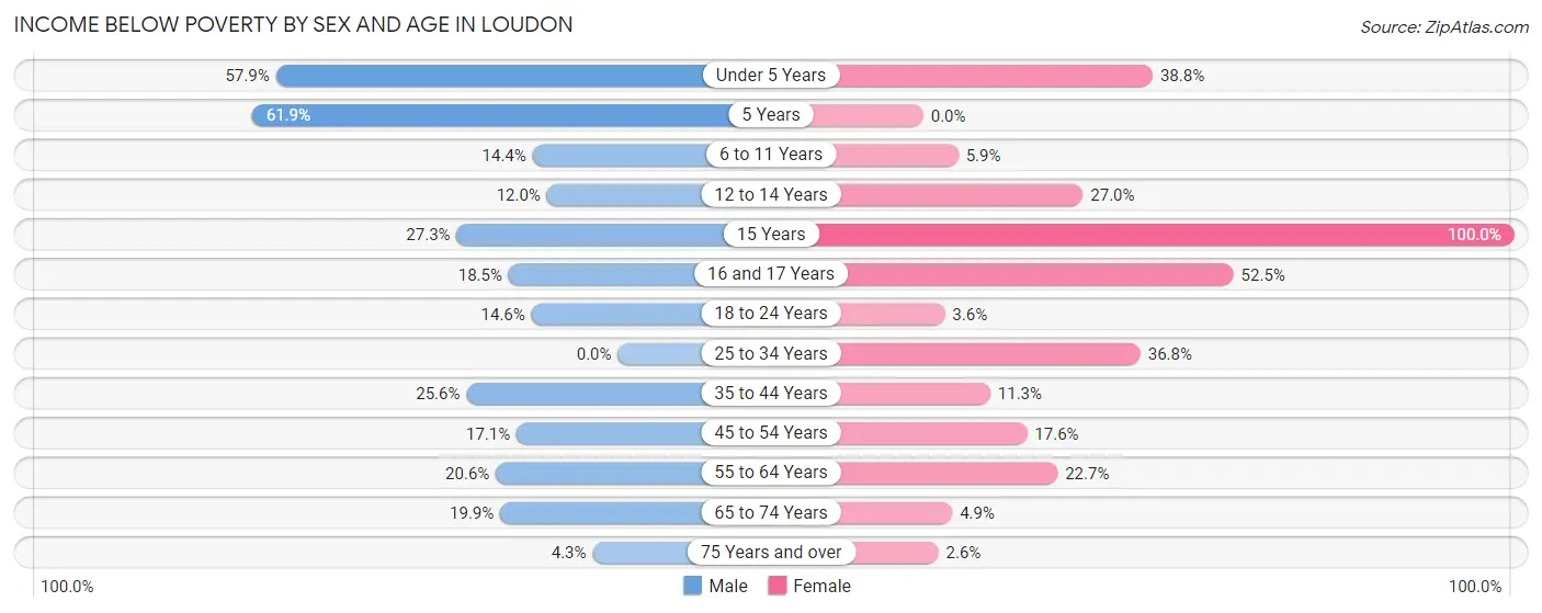 Income Below Poverty by Sex and Age in Loudon