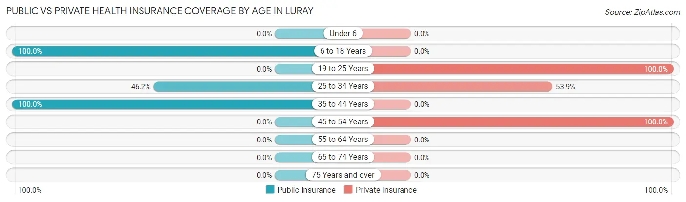 Public vs Private Health Insurance Coverage by Age in Luray